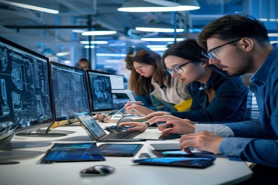 Équipe d’ingénierie vérifiant des simulations avec assistance IA agentique