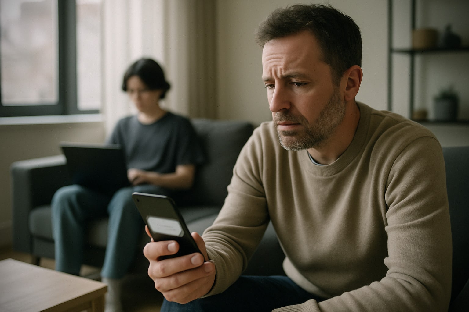 Alerte parentale Instagram sur smartphone dans un foyer familial moderne
