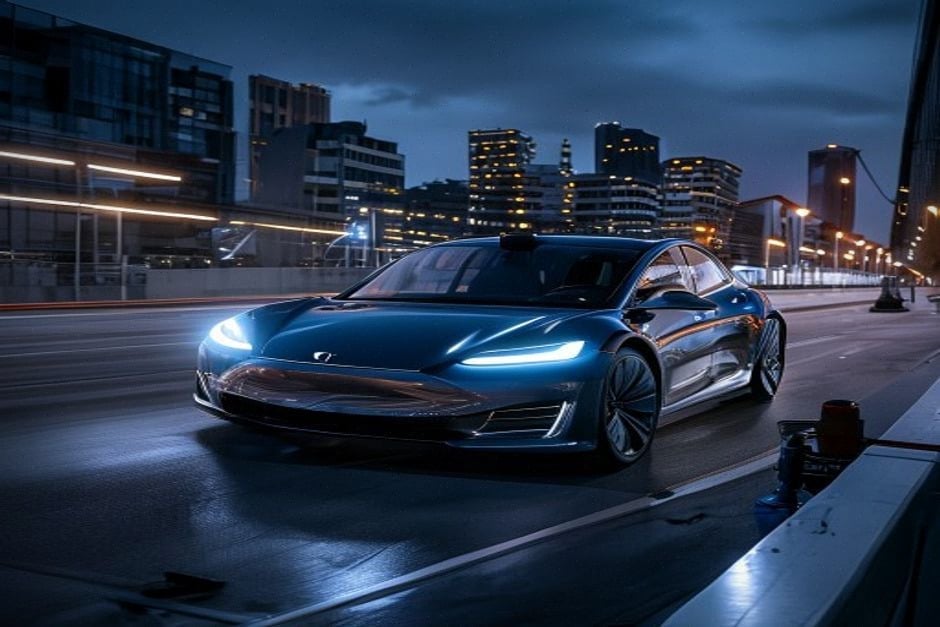 Voiture électrique testant la conduite autonome en environnement urbain