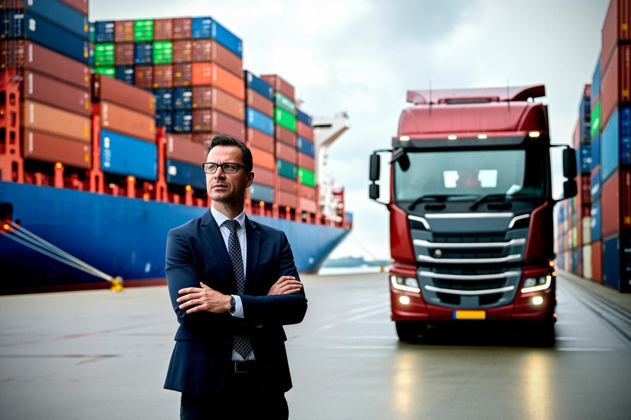 Courtier maritime évaluant les risques géopolitiques au port