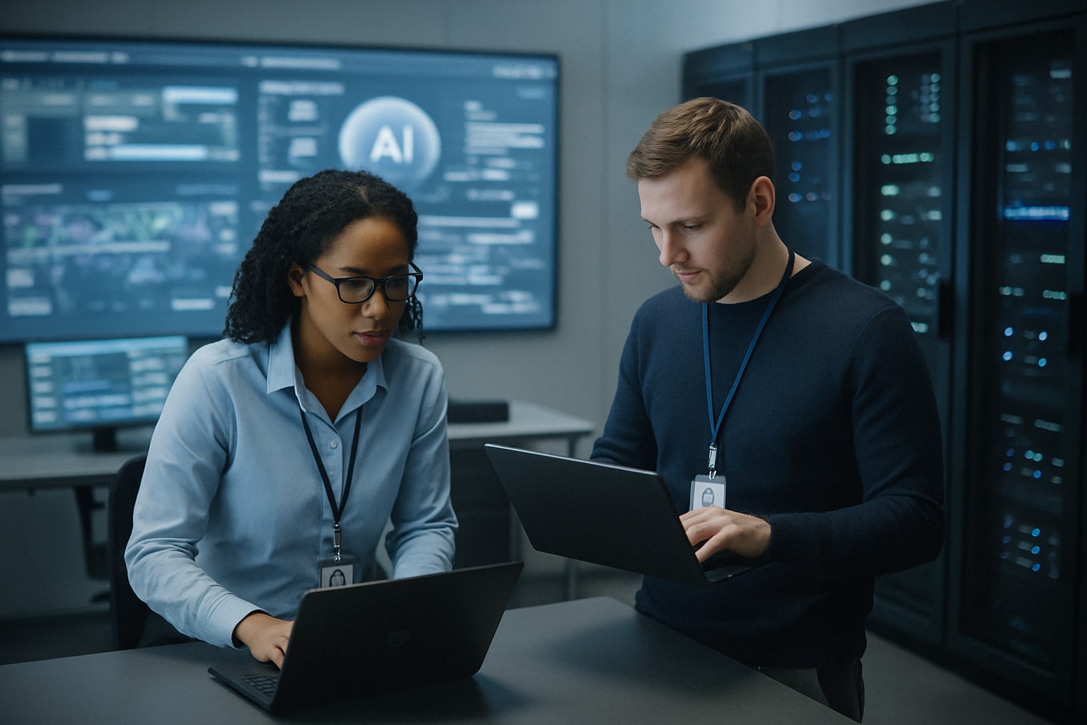 Ingénieurs connectant une IA aux systèmes informatiques d'entreprise