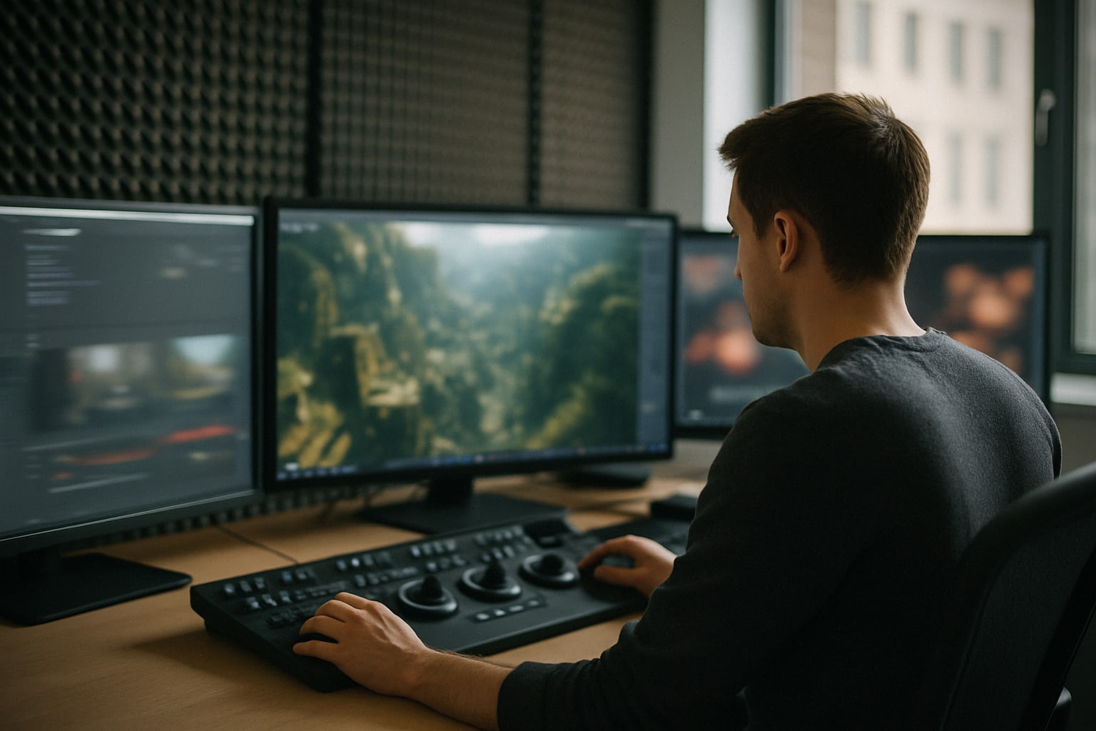 Technicien VFX travaillant sur une scène assistée par intelligence artificielle
