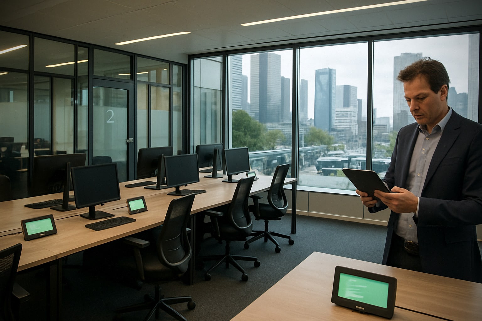 Plateau de bureaux flexibles à La Défense avec postes inoccupés