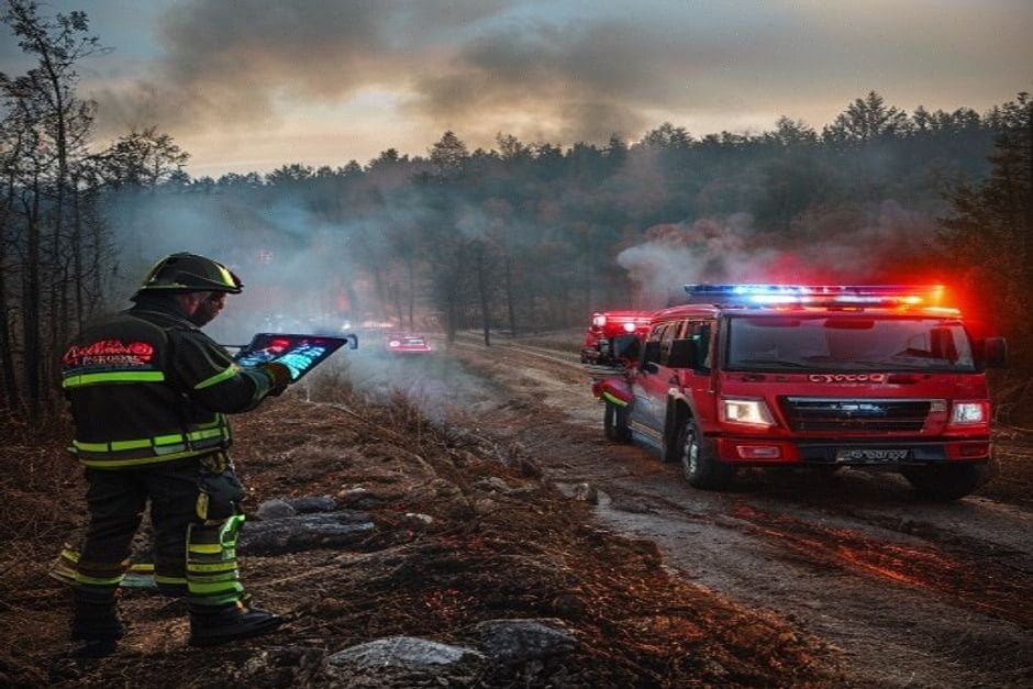 Pompiers testant des simulations de propagation de feu de forêt