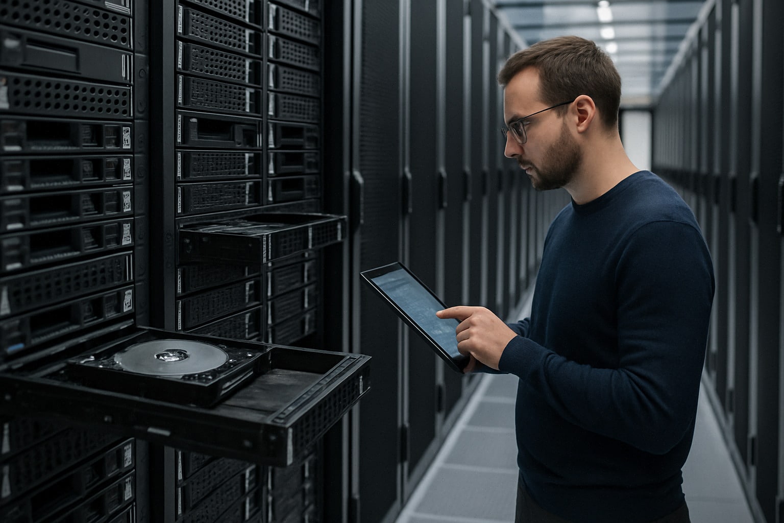 Baies de disques durs pour données IA en centre moderne