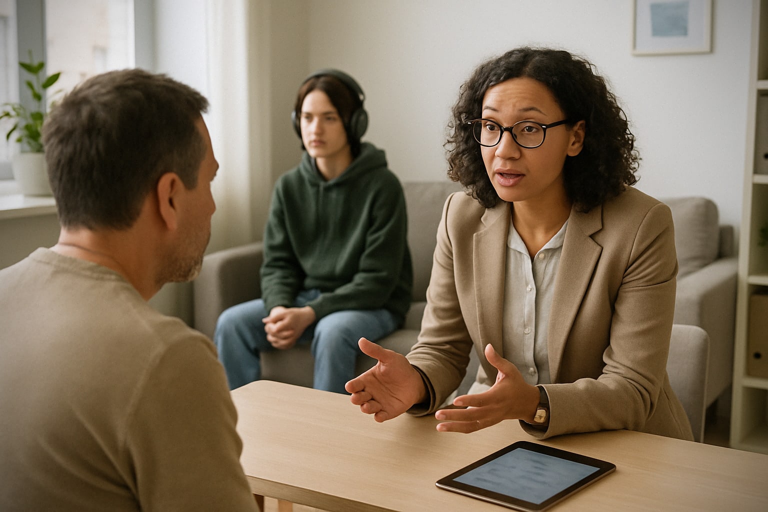 Professionnel de santé mentale discutant confidentialité et sécurité des adolescents