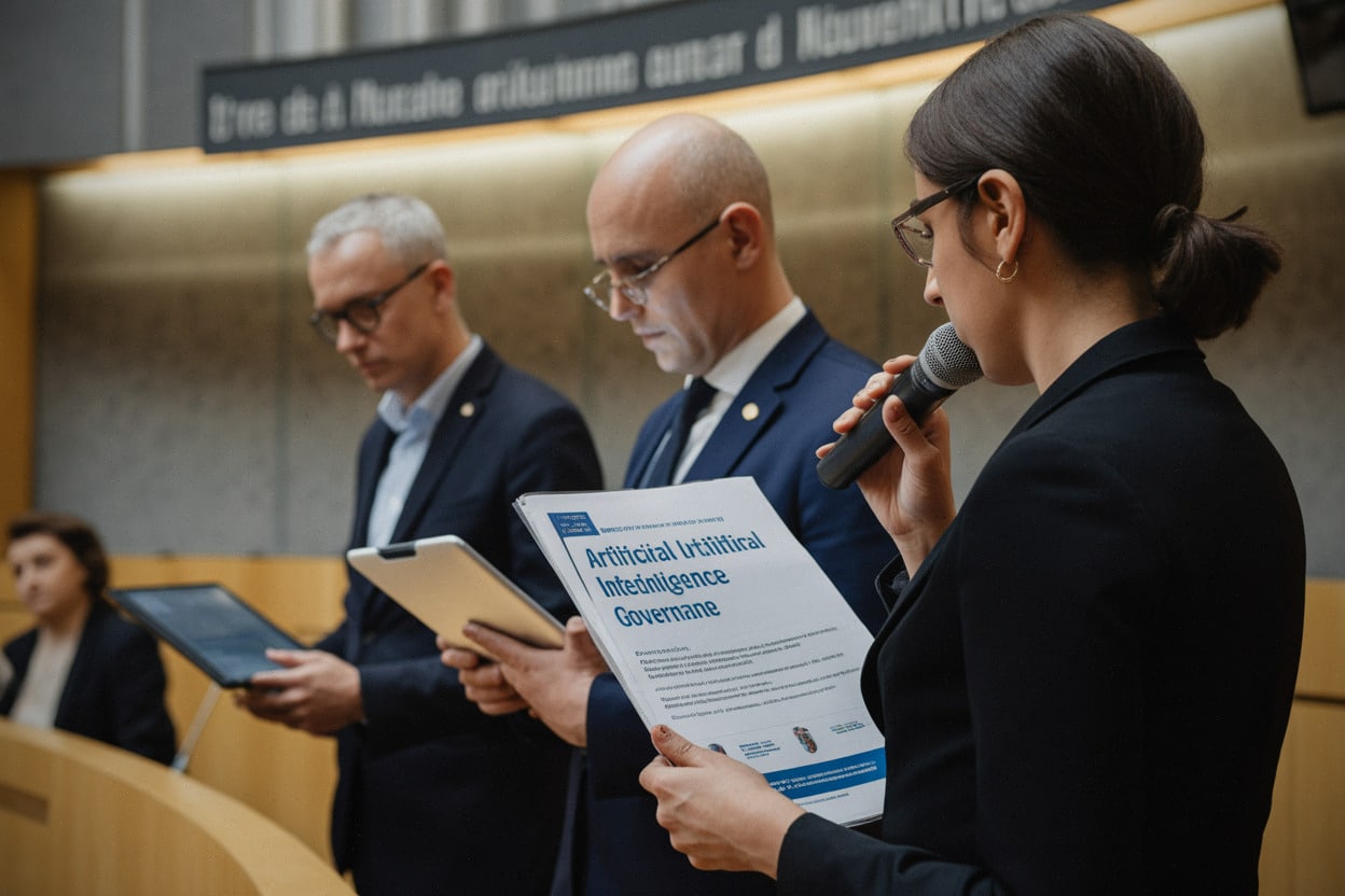 Conseil municipal débattant des usages locaux de l'intelligence artificielle