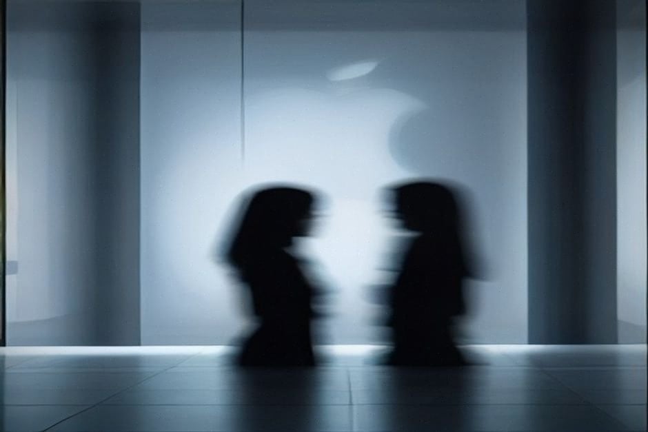 Clients observant des iPhone dans une boutique Apple moderne