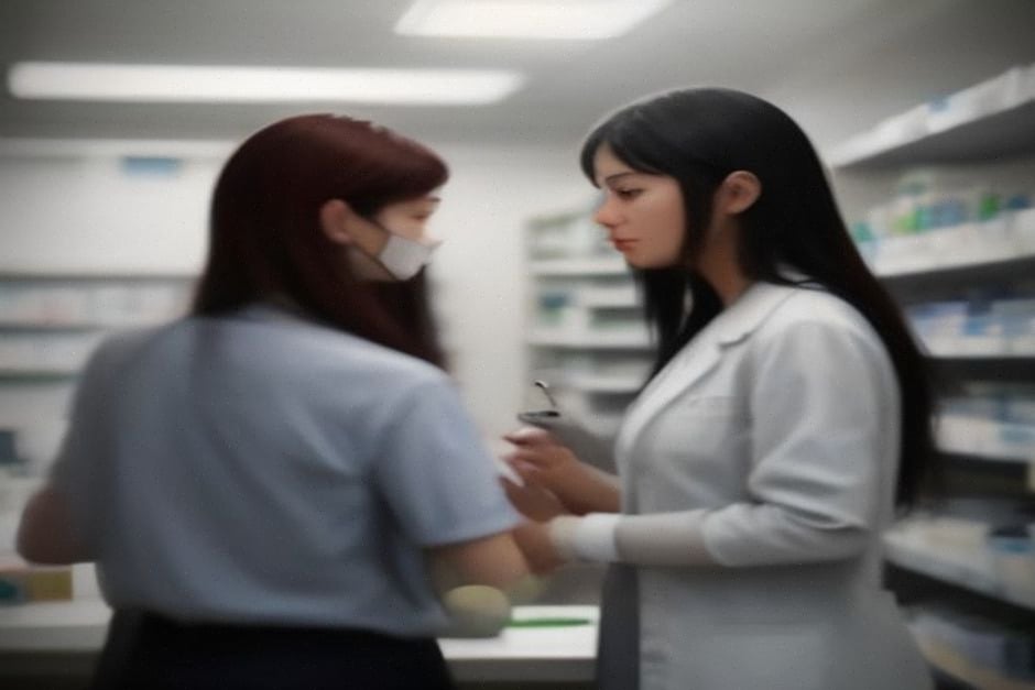 Pharmacien conseillant un patient sur les interactions médicamenteuses