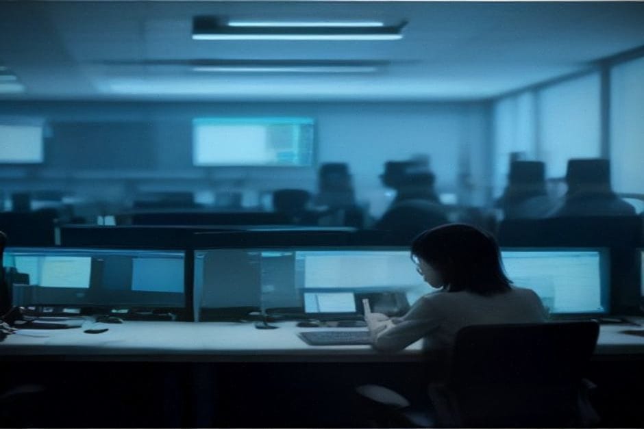 Analystes français surveillant des données sensibles dans une salle sécurisée
