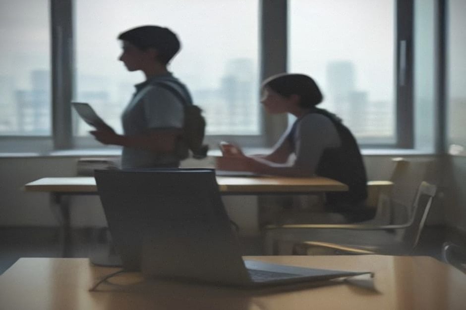 Étudiants comparant Google AI Pro dans une bibliothèque universitaire moderne